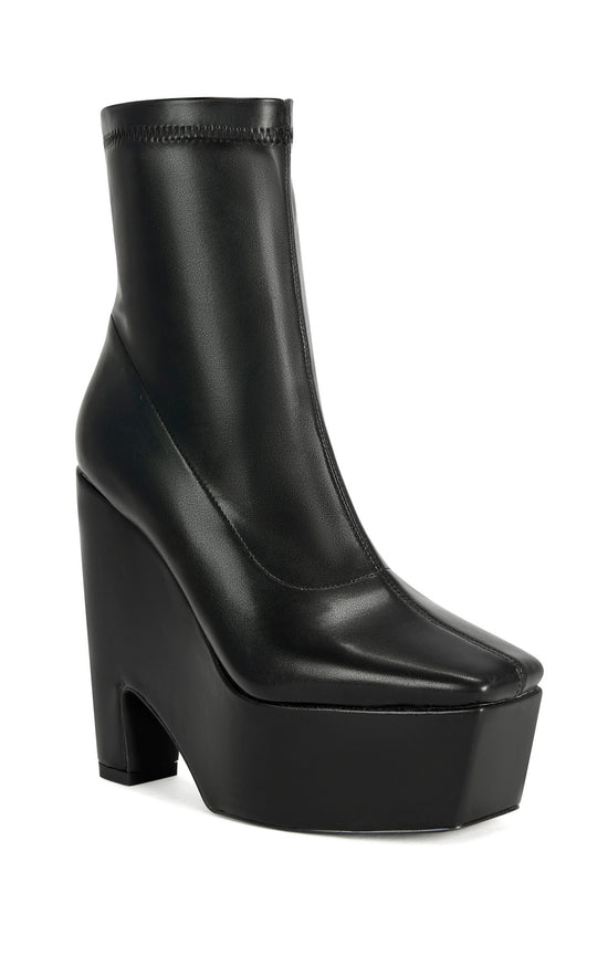 LIRRA-BLACK BLOCK HEELED PLATFORM WEDGE BOOTIE