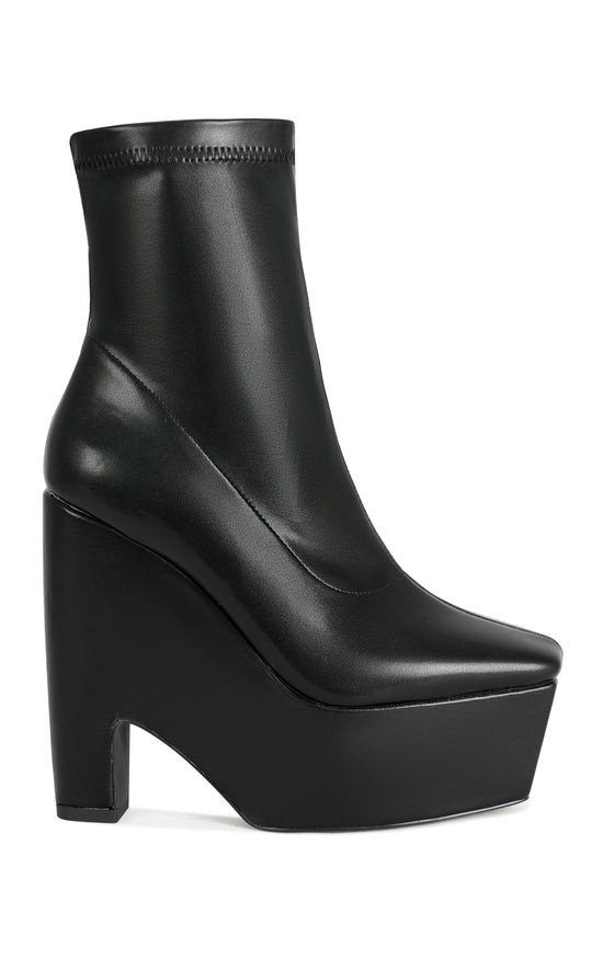 LIRRA-BLACK BLOCK HEELED PLATFORM WEDGE BOOTIE