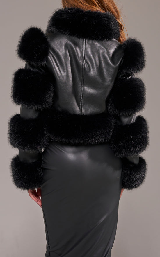 LOVERBOY-BLACK FAUX FUR CROPPED JACKET