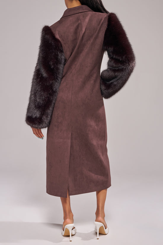 LURIELLE-ESPRESSO FAUX FUR TRENCH COAT