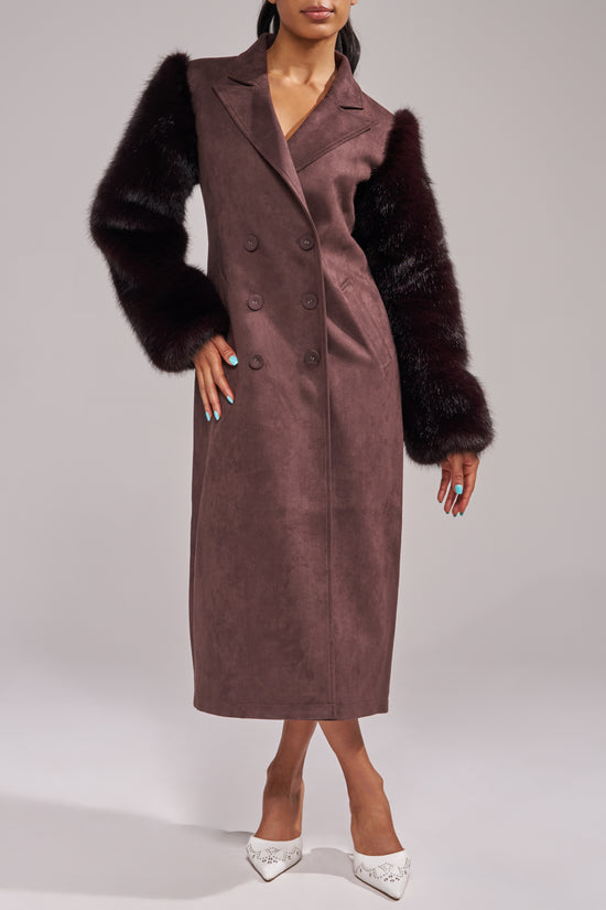LURIELLE-ESPRESSO FAUX FUR TRENCH COAT
