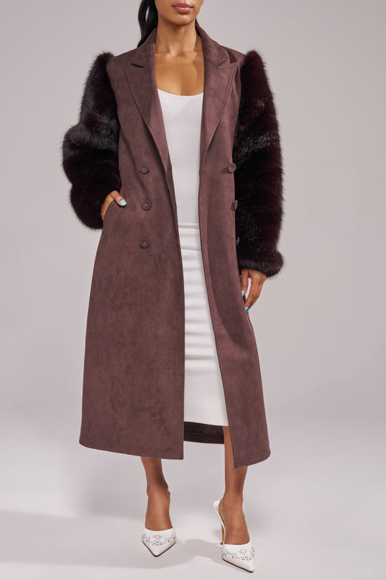 LURIELLE-ESPRESSO FAUX FUR TRENCH COAT