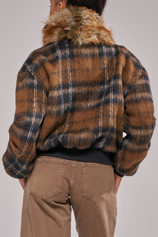 MADDY-BROWN FUR BOMBER JACKET