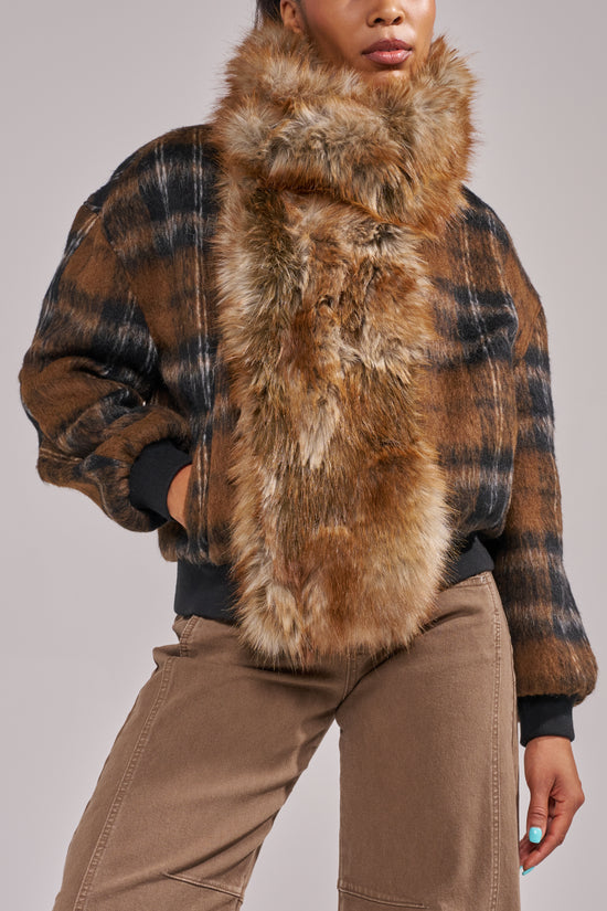 MADDY-BROWN FUR BOMBER JACKET