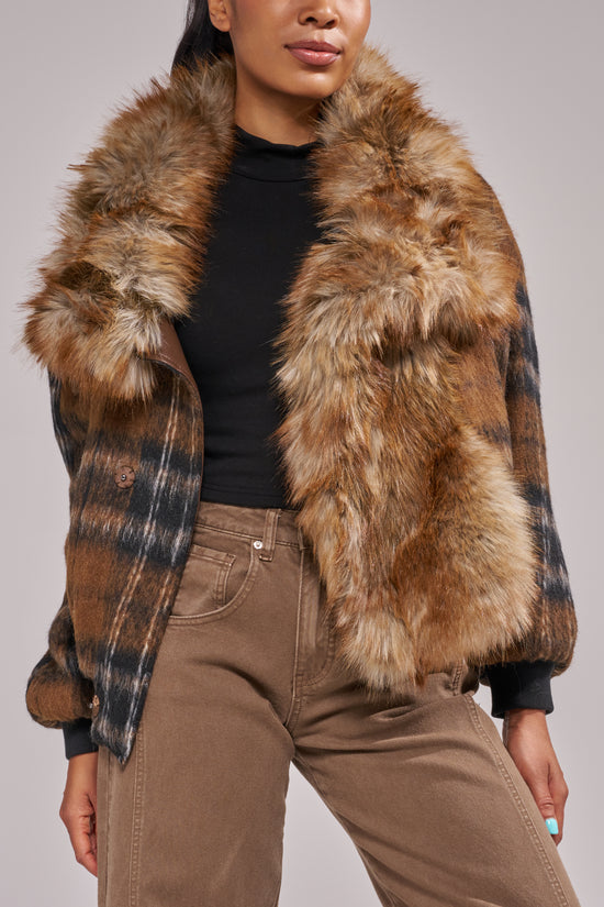 MADDY-BROWN FUR BOMBER JACKET