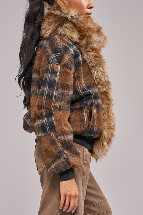 MADDY-BROWN FUR BOMBER JACKET