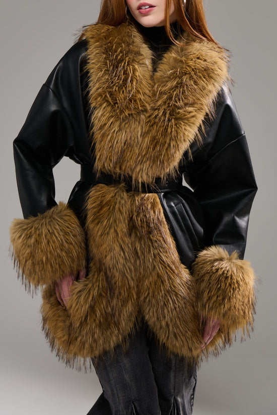 MAELLE-BLACK FAUX FUR JACKET