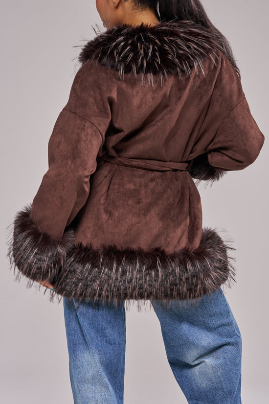 MAELLE-ESPRESSO FAUX FUR JACKET