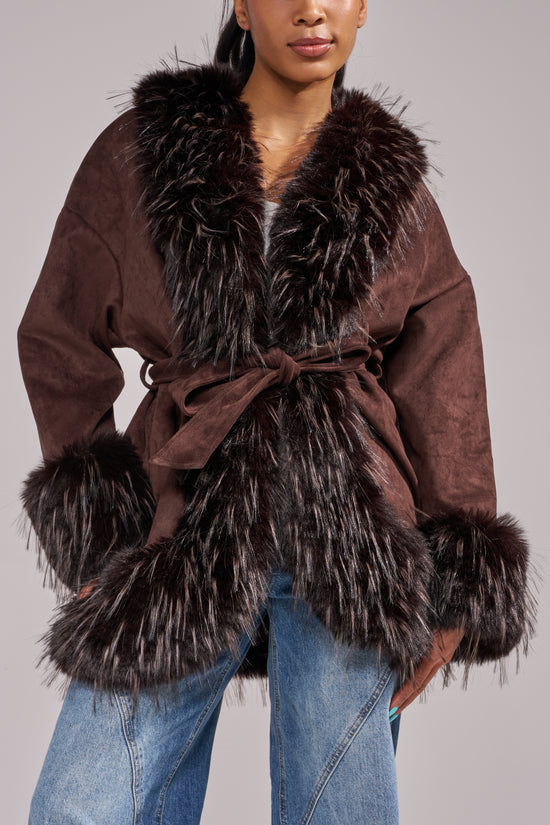 MAELLE-ESPRESSO FAUX FUR JACKET
