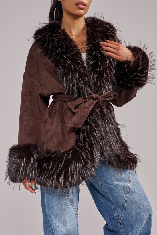 MAELLE-ESPRESSO FAUX FUR JACKET
