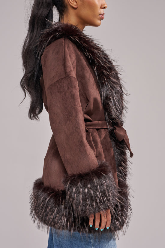 MAELLE-ESPRESSO FAUX FUR JACKET
