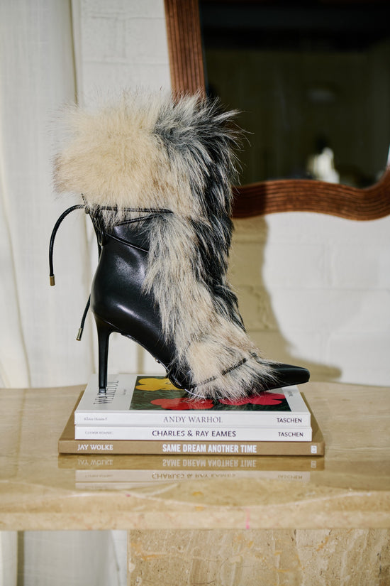 MAHTAMA-BLACKBEIGE FAUX FUR STILETTO BOOTIE