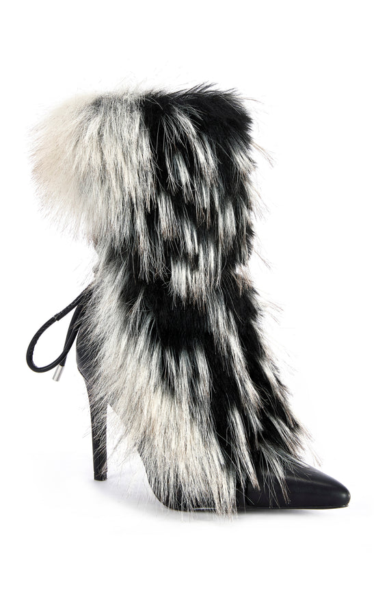 MAHTAMA-BLACKBEIGE FAUX FUR STILETTO BOOTIE