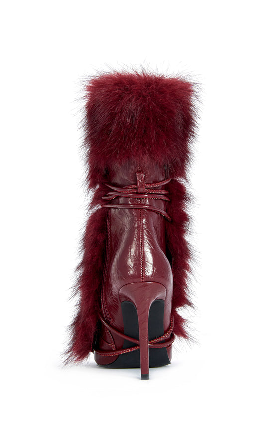 MAHTAMA-BURGUNDY FAUX FUR STILETTO BOOTIE
