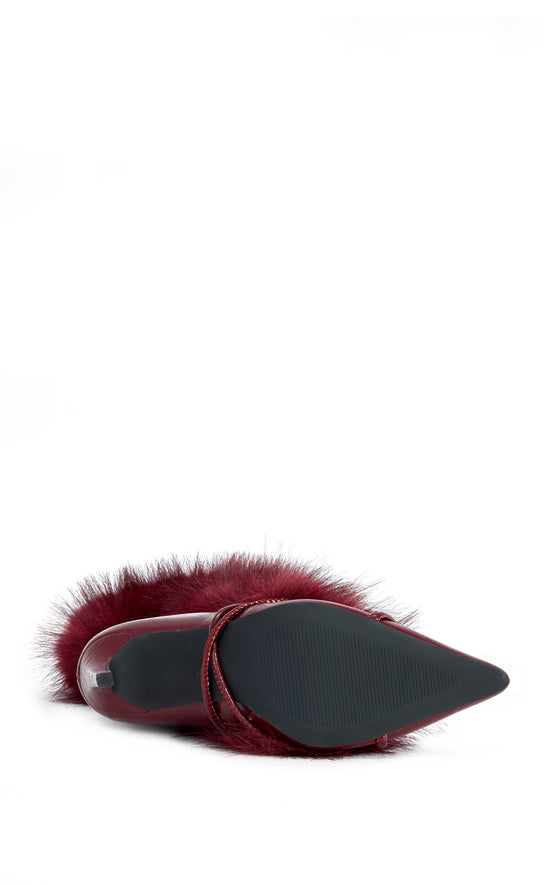 MAHTAMA-BURGUNDY FAUX FUR STILETTO BOOTIE