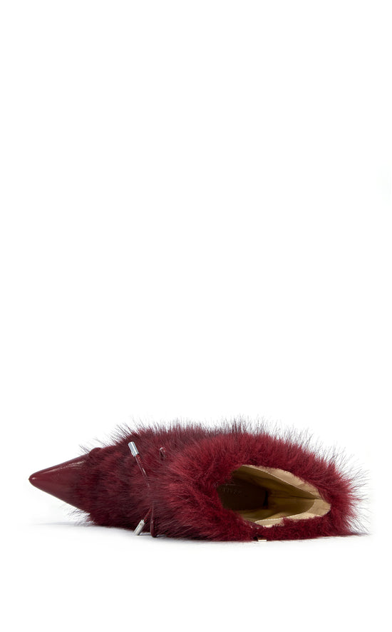 MAHTAMA-BURGUNDY FAUX FUR STILETTO BOOTIE