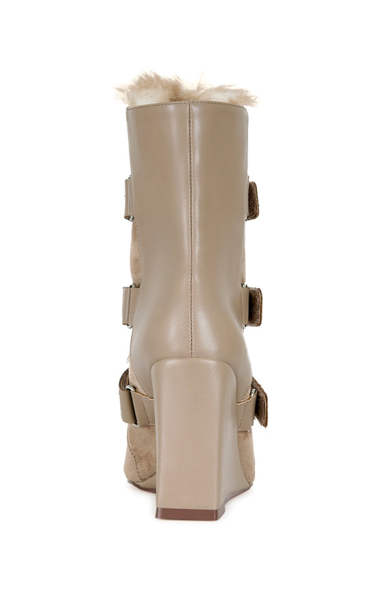 MARANETTE-TAN FAUX FUR WEDGE BOOTIE