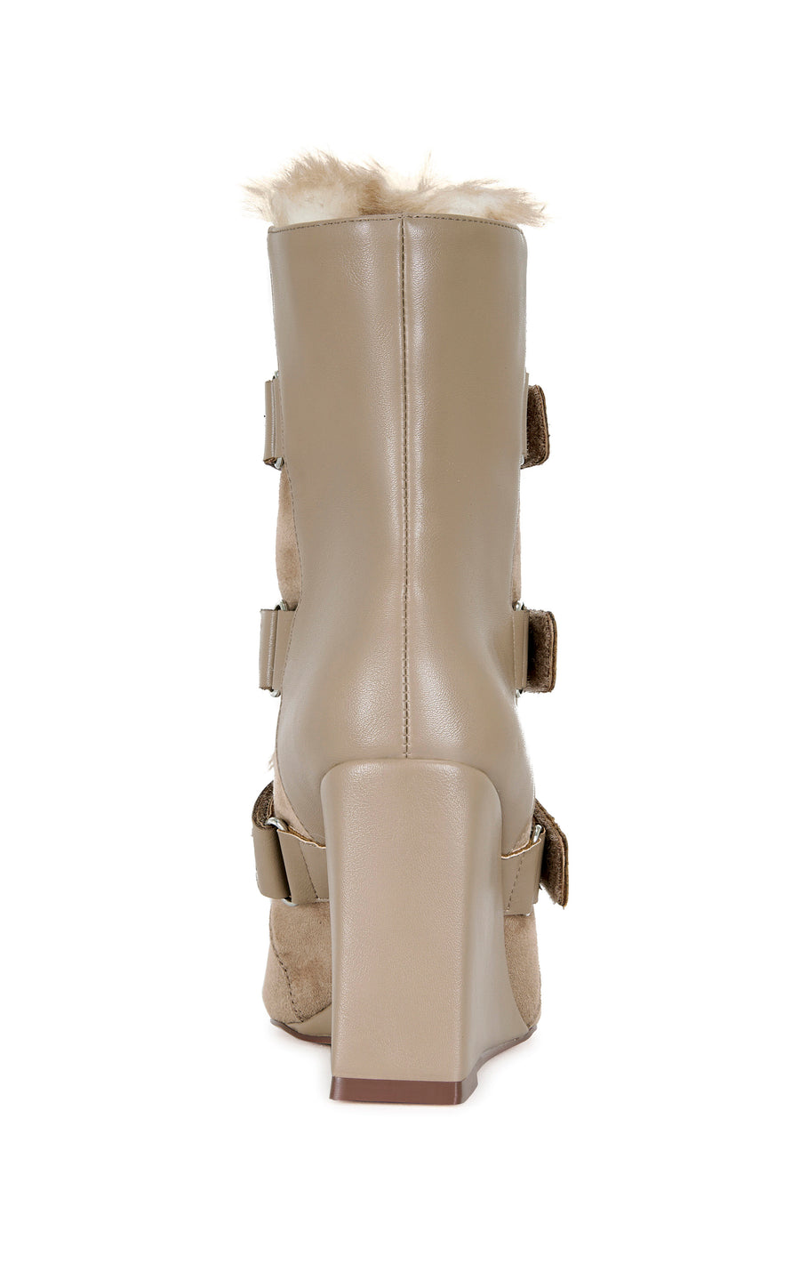 MARANETTE-TAN FAUX FUR WEDGE BOOTIE