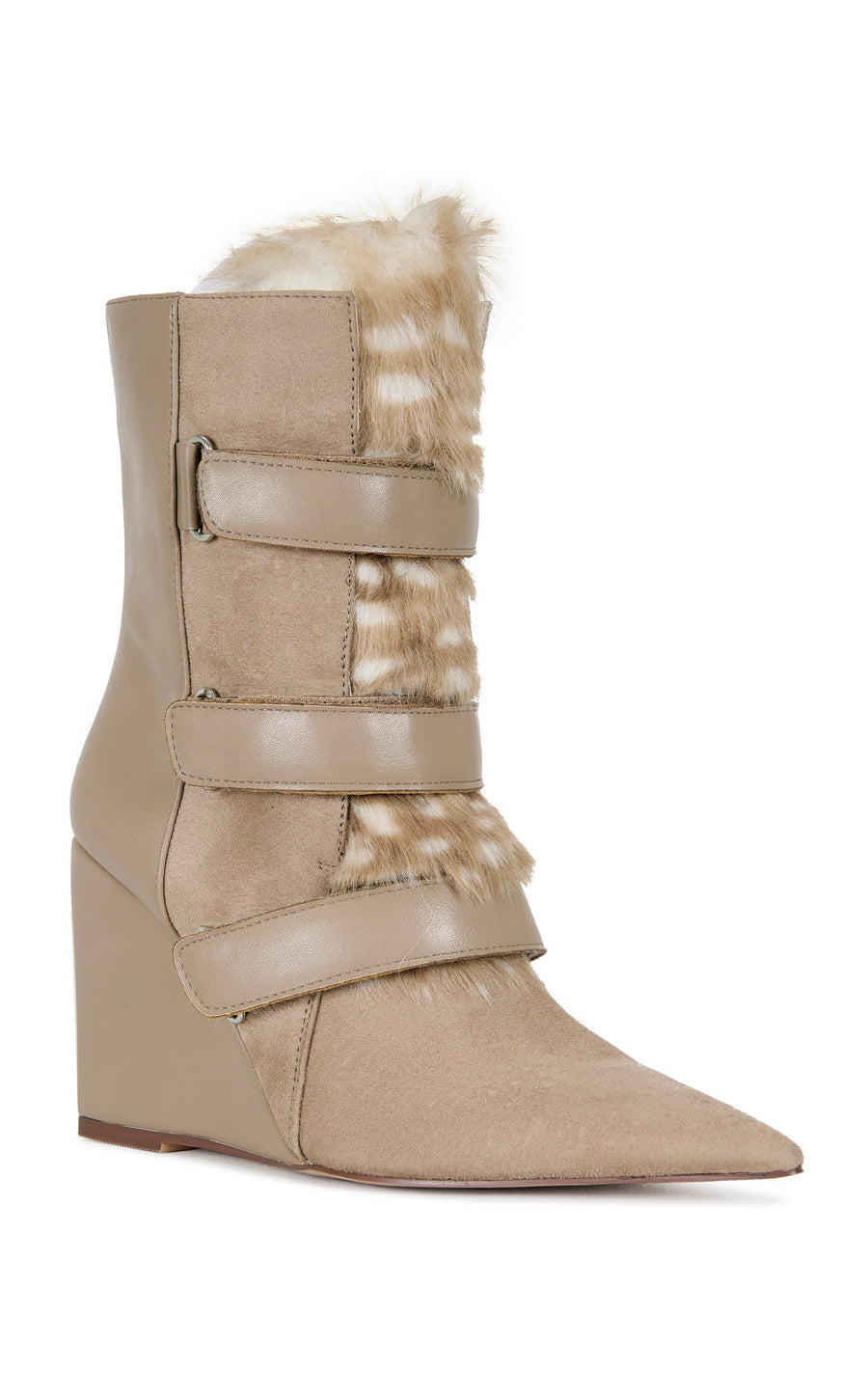 MARANETTE-TAN FAUX FUR WEDGE BOOTIE