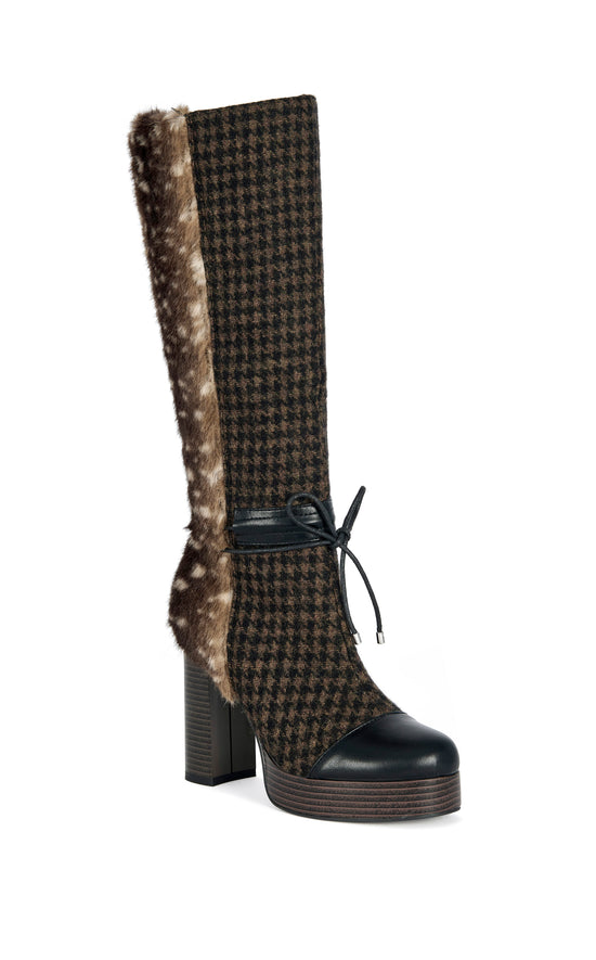 MARA-CHOCOLATE FAUX FUR BLOCK BOOT