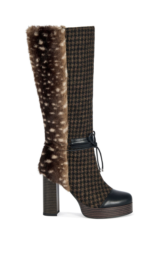 MARA-CHOCOLATE FAUX FUR BLOCK BOOT