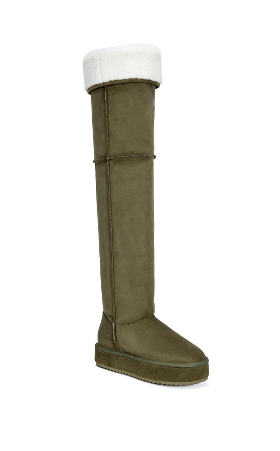 MARLOW-OLIVE KNEE-HIGH FLATFORM BOOT