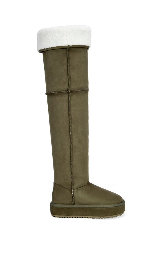 MARLOW-OLIVE KNEE-HIGH FLATFORM BOOT