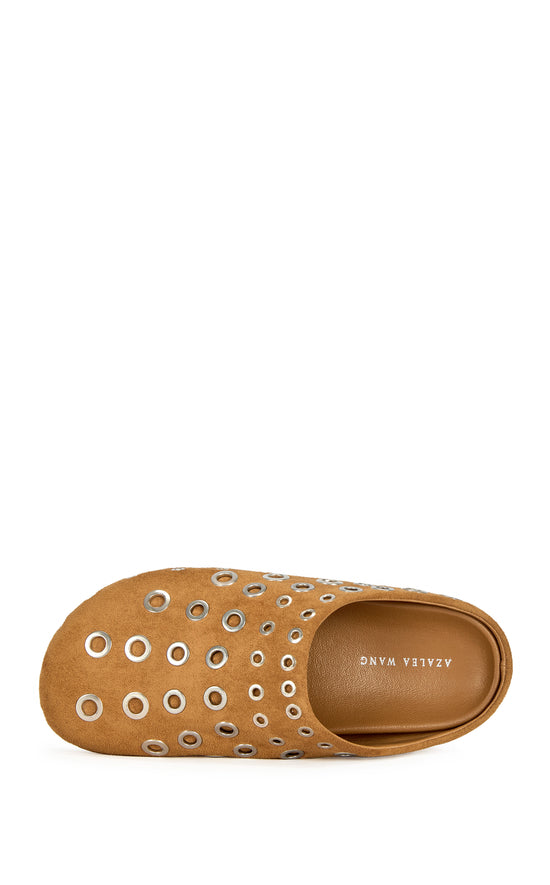 MARSHA-TAN EMBELLISHED FLAT MULE