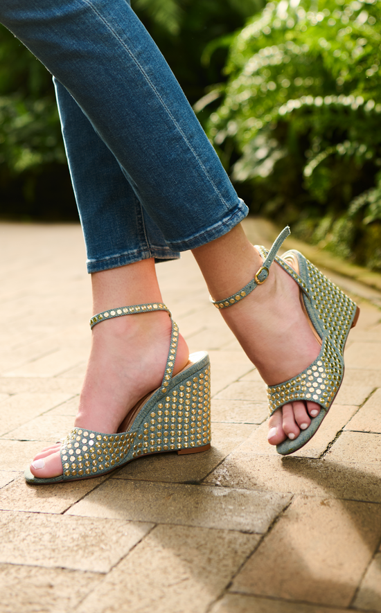 MATTEUS-DENIM STUDDED WEDGE SANDAL