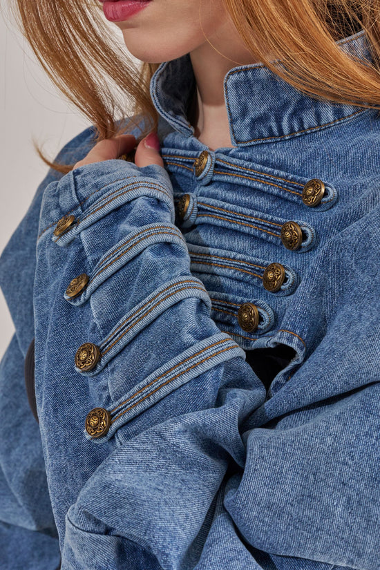 MERRYN-DENIM MILITARY CROPPED JACKET