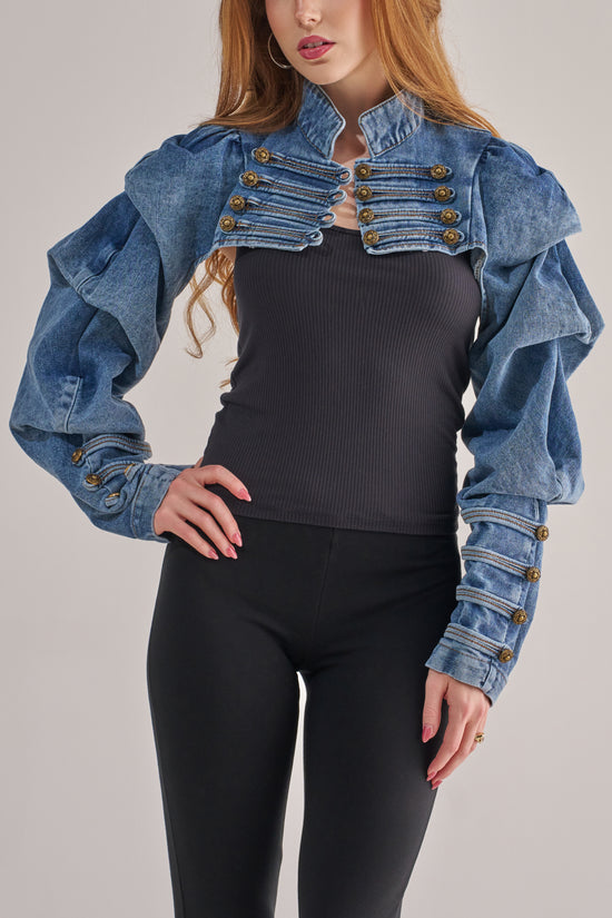 MERRYN-DENIM MILITARY CROPPED JACKET