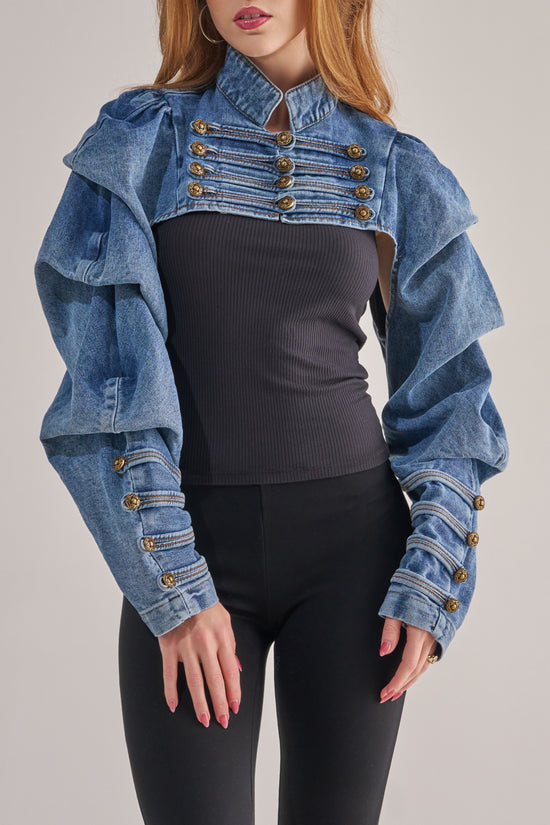 MERRYN-DENIM MILITARY CROPPED JACKET