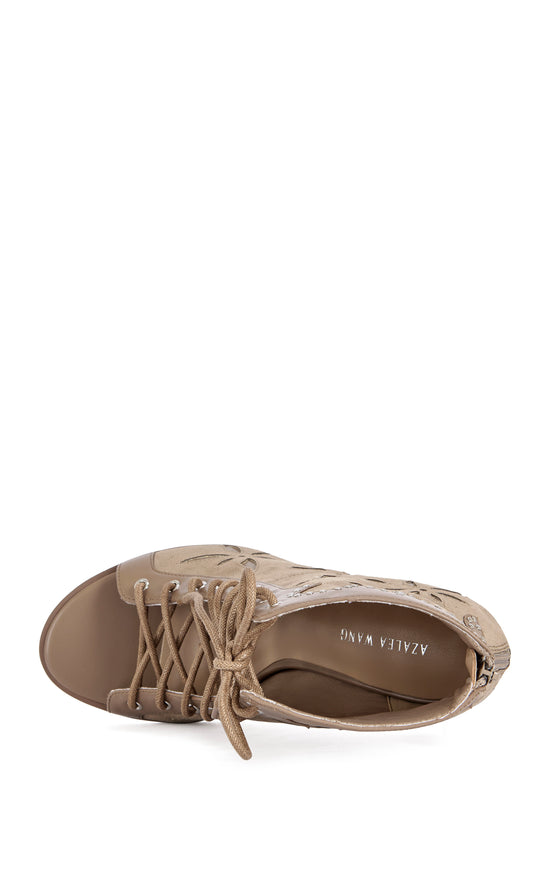 MIRONA-BROWN WESTERN PEEP-TOE BOOTIE