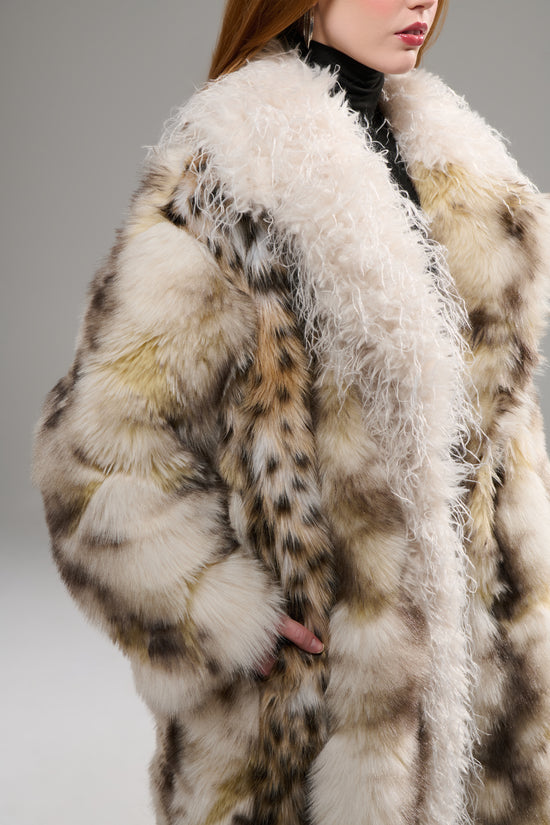 MIVRA-CREAMMULTI LONG FAUX FUR COAT