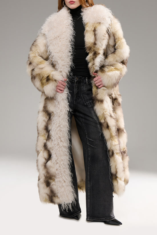 MIVRA-CREAMMULTI LONG FAUX FUR COAT