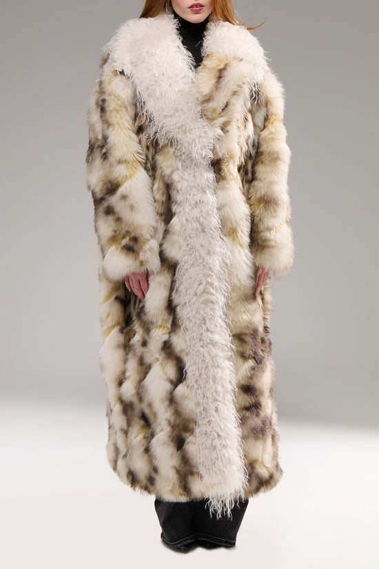 MIVRA-CREAMMULTI LONG FAUX FUR COAT