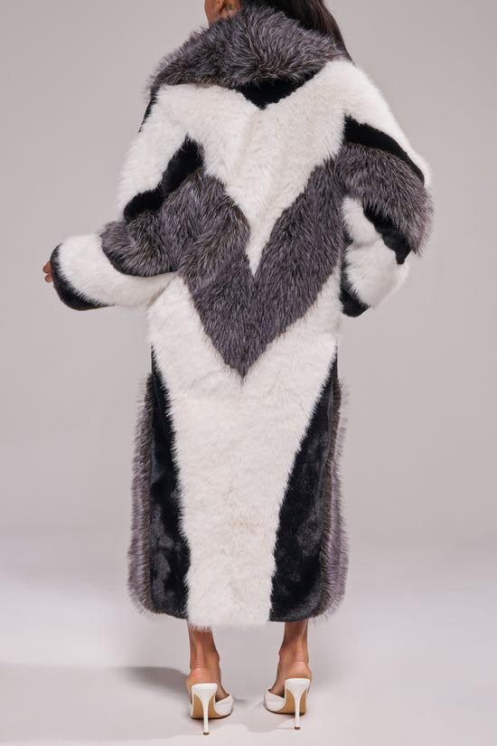 MOONSTONE-GREYMULTI LONG FAUX FUR COAT