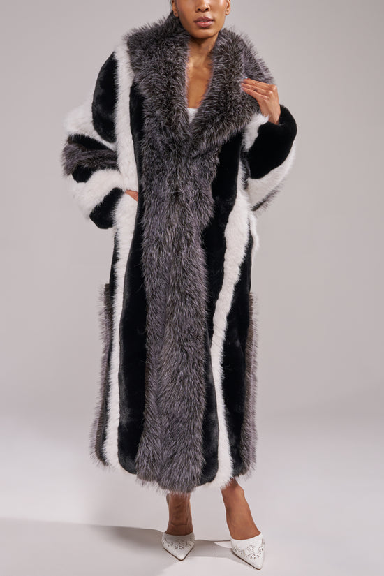 MOONSTONE-GREYMULTI LONG FAUX FUR COAT