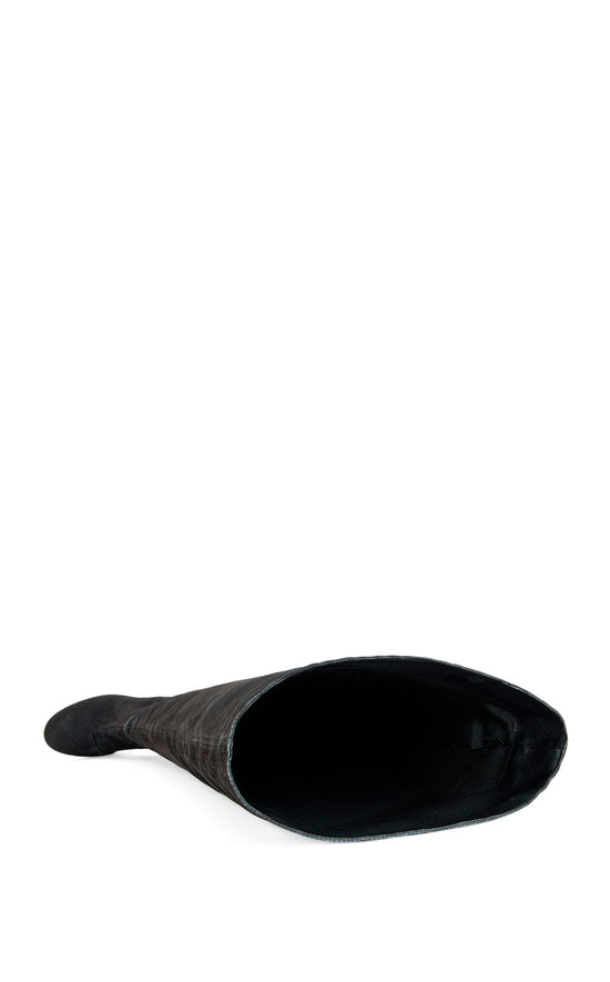 NANETTE-BLACK VELVET DENIM CHUNKY HEELED BOOT