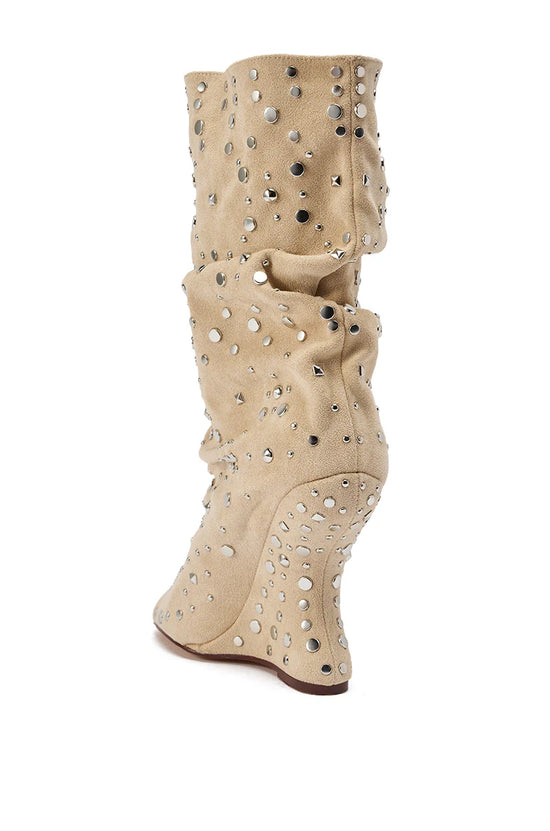 NAOMANI-BEIGE WEDGE BOOTIE
