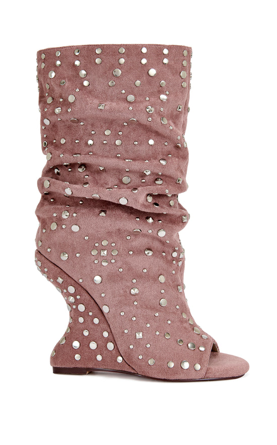 NAOMANI-PINK CURVED WEDGE STUDDED BOOTIE