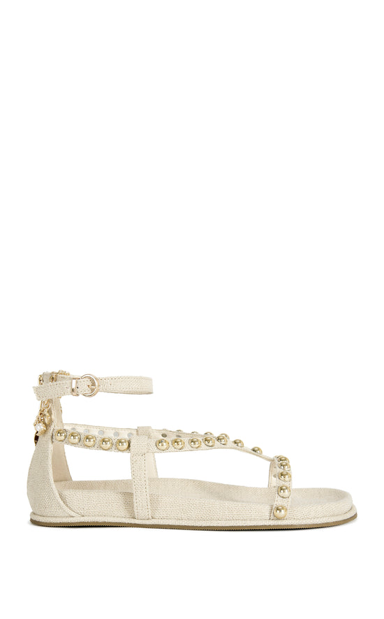NAUTYCA-NATURAL STUDDED FLAT SANDAL