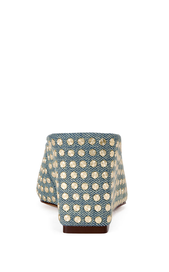 NEIZA-DENIM STUDDED WEDGE PUMP