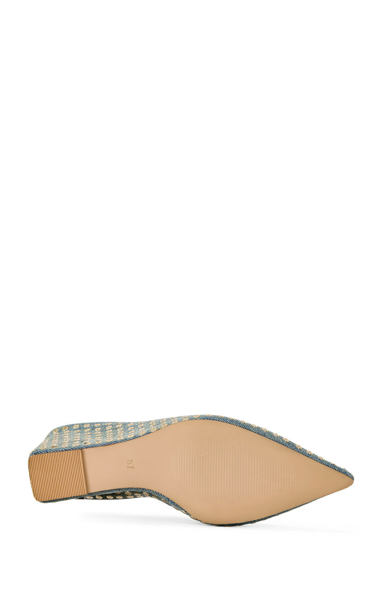 NEIZA-DENIM STUDDED WEDGE PUMP