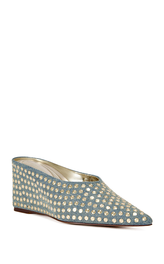 NEIZA-DENIM STUDDED WEDGE PUMP