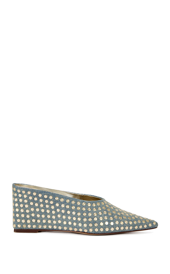 NEIZA-DENIM STUDDED WEDGE PUMP