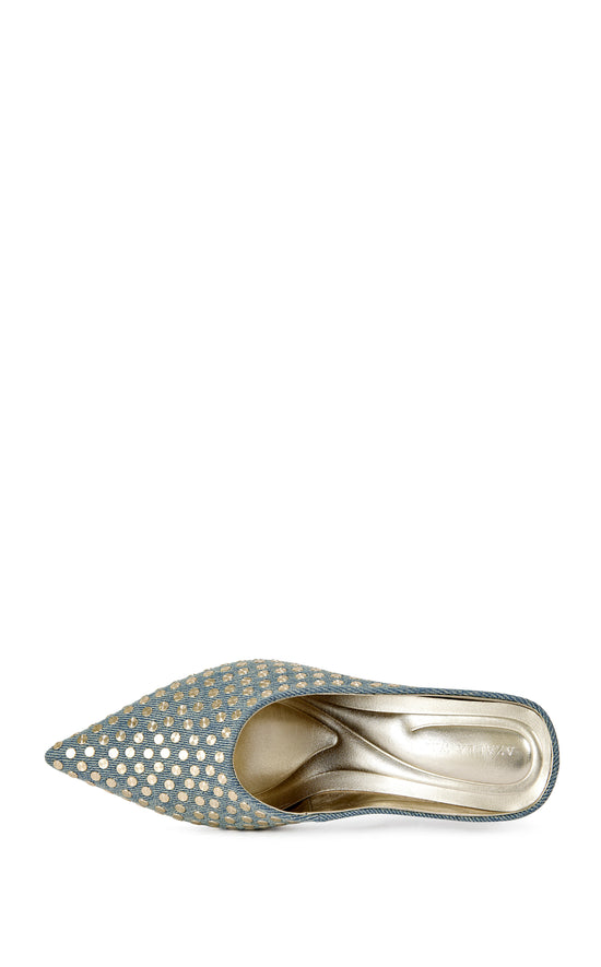NEIZA-DENIM STUDDED WEDGE PUMP
