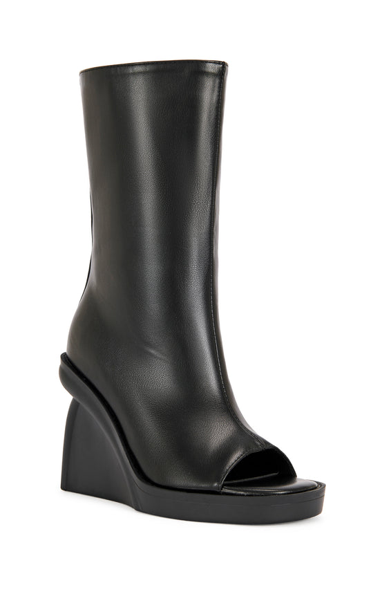 NOLIA-BLACK WEDGE PEEP-TOE BOOTIE