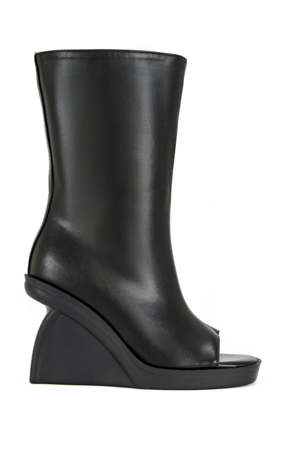 NOLIA-BLACK WEDGE PEEP-TOE BOOTIE