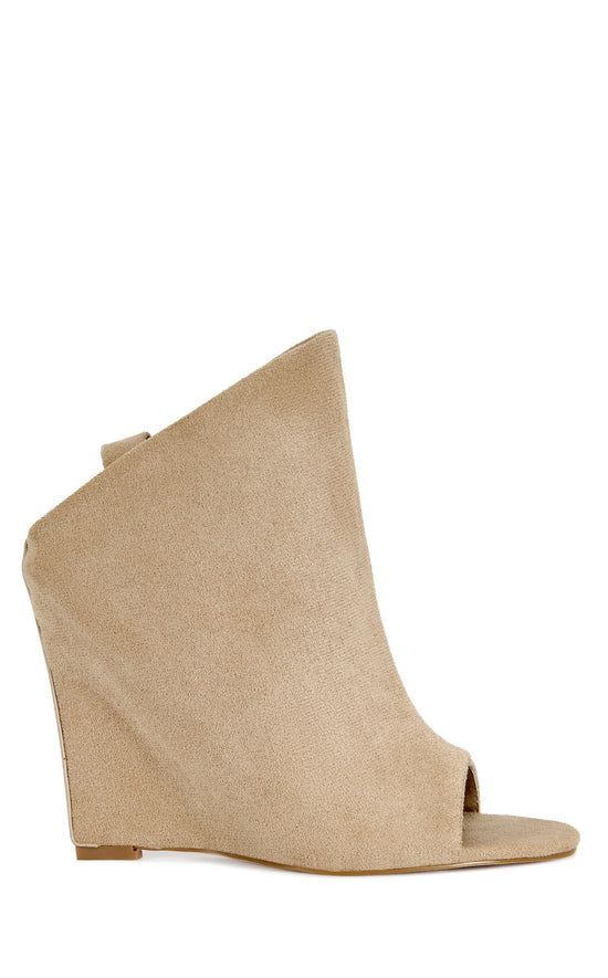 NOVIS-BEIGE WEDGE PEEP-TOE BOOTIE